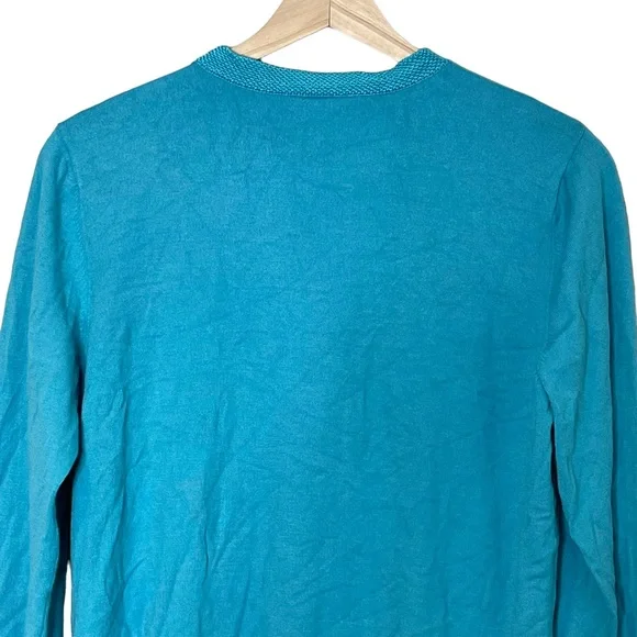 Talbots VTG Long Sleeve Lightweight Cardigan Size L Textured Knit Trim Blue